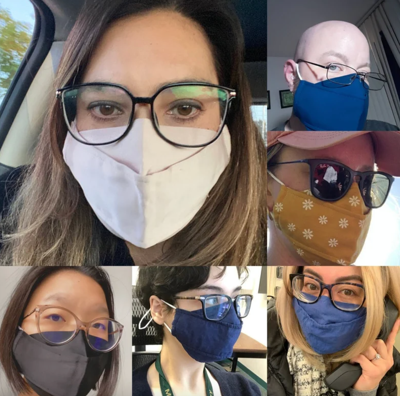 various models wearing masks with glasses