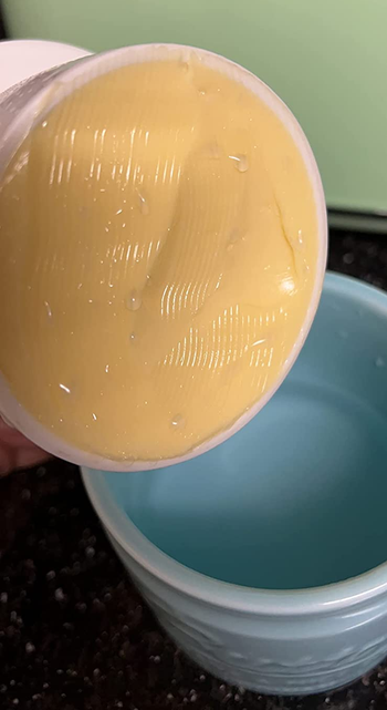 closeup of the butter in one reviewer's blue french butter bell