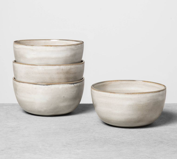 four grey stonewear bowls