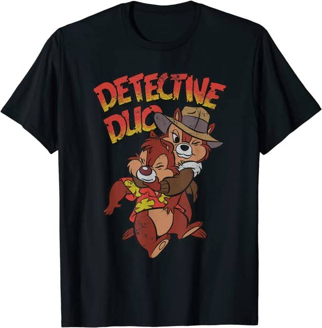 a black tee with chip and dale on it