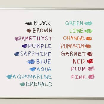 swatches of each of the colors on a whiteboard