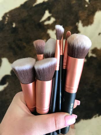 Reviewer holding the brushes in their hand