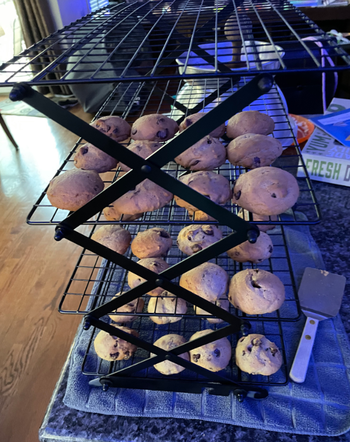 reviewer image with dozens of cookies cooling on rack