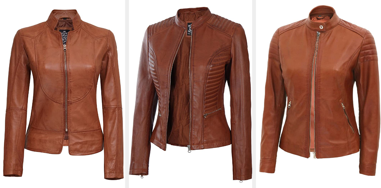 Three images of brown jackets