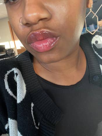 Reviewer wearing the lip oil