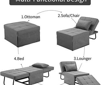 infographic of the four styles of the gray futon chair