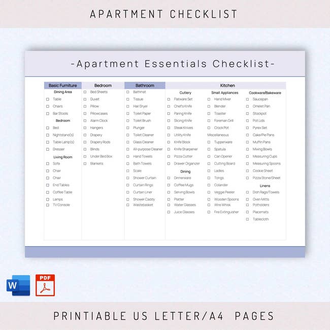 A photo of the editable apartment essentials checklist