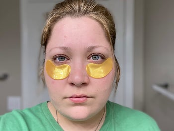 Reviewer wearing the under eye patches