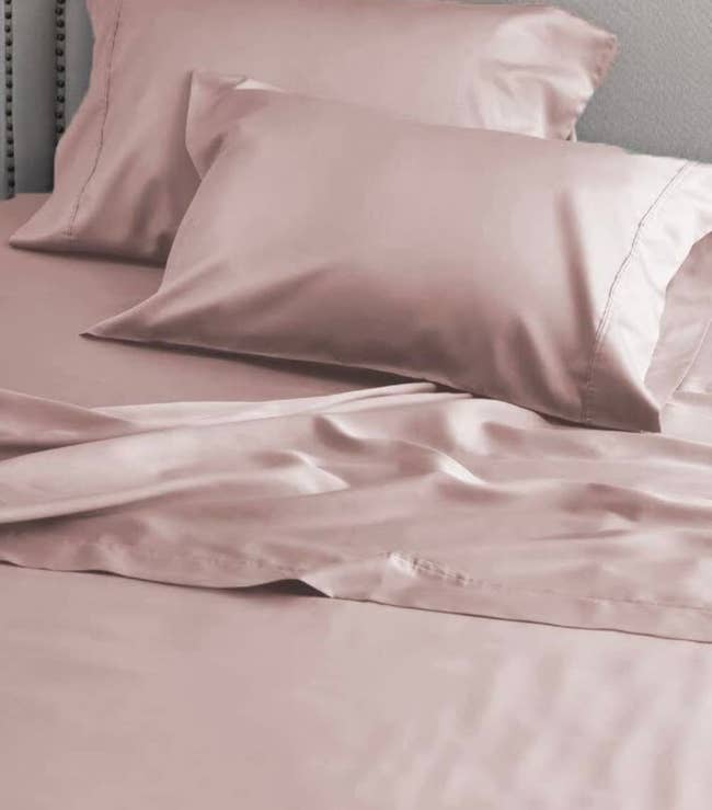 reviewer's pink satin pillowcases
