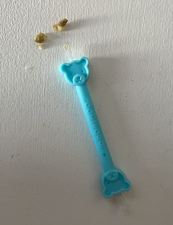 reviewer's tool with two dried boogers next to it