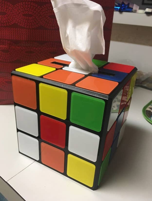 square tissue cover box that looks like a rubiks cube