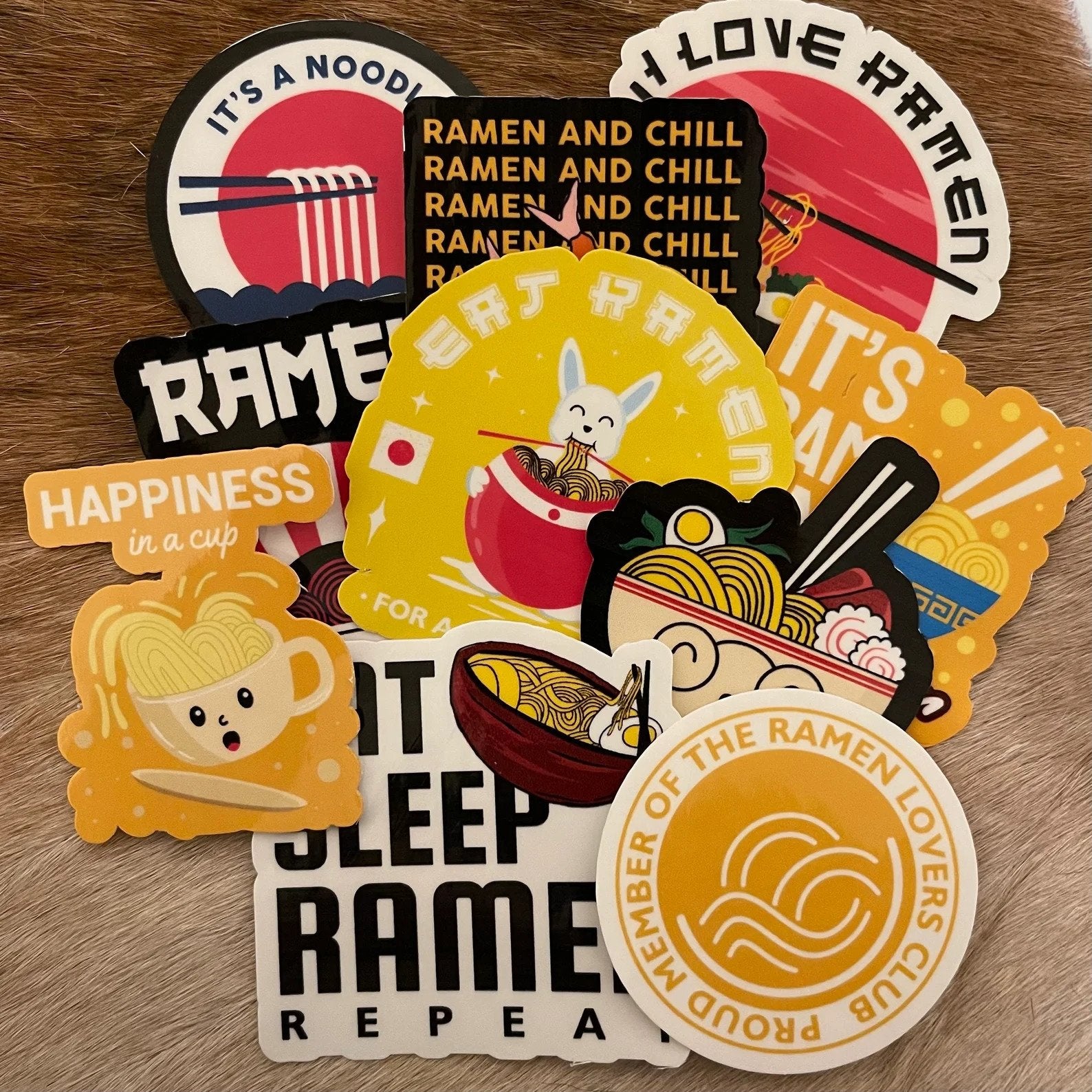 Assortment of ramen-themed stickers