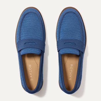 Top presumption of bluish Rothy’s slip-on shoes with textured pattern, suitable for casual wear