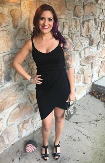 A customer review photo of the bodycon mini dress in black