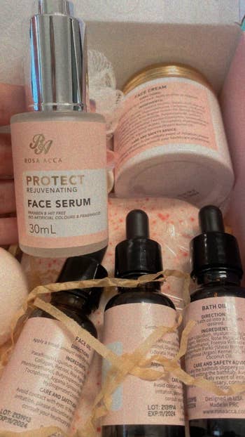 a close up of the face oil, bath oils, and facial serum