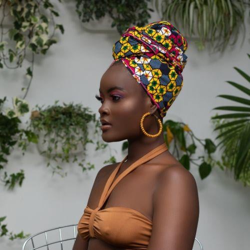model in hair wrap