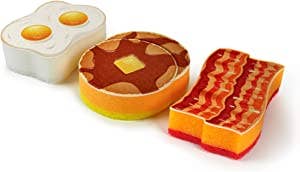 Sponges shaped like eggs pancakes and bacon