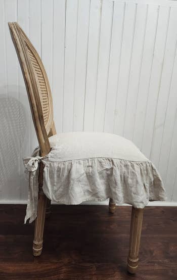 chair with flax linen ruffled seat cover