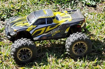 the RC car in grass