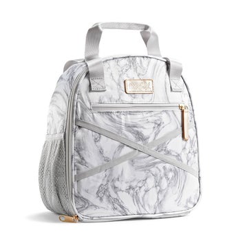 the white and gray marble lunch bag