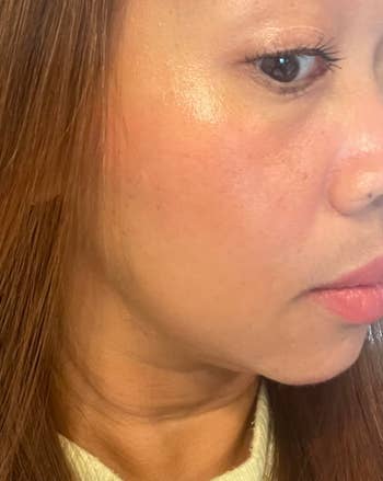 Close-up of a person's look showing clear, creaseless skin, perchance highlighting skincare merchandise results