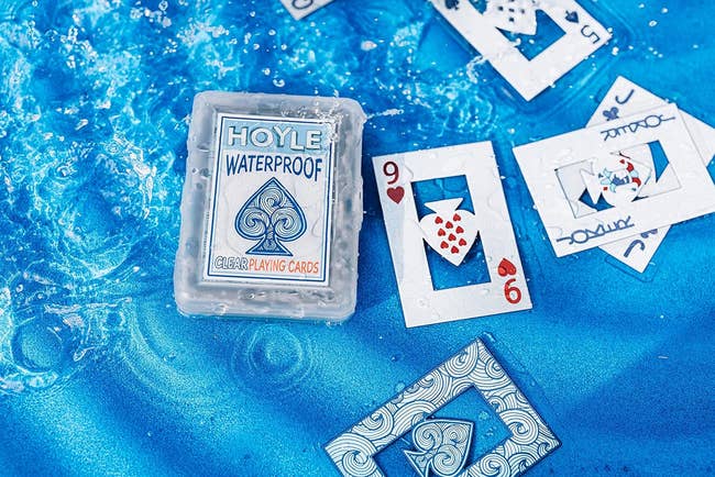 Hoyle waterproof playing cards interval successful water, showcasing durability and plan for outdoor use