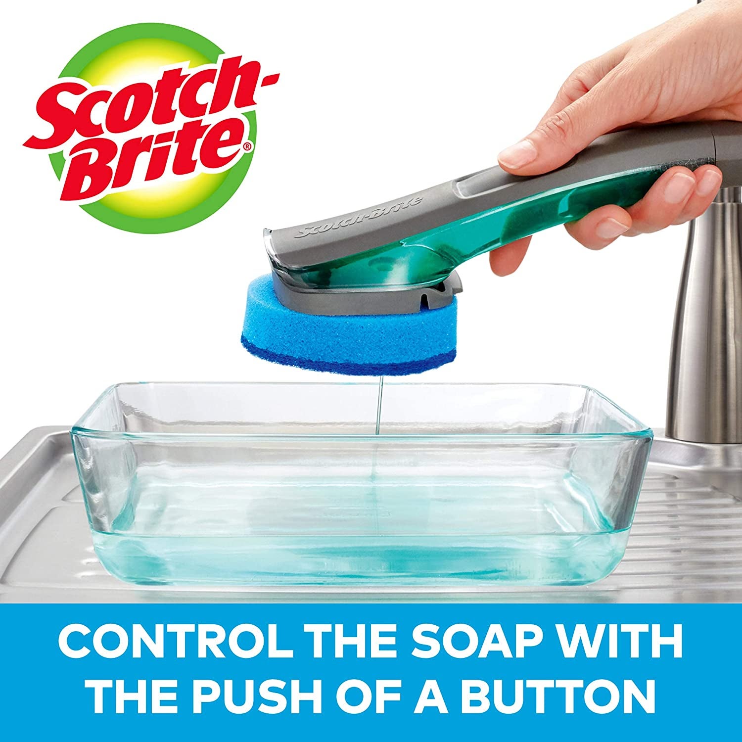 the dish wand dispensing soap into a glass dish