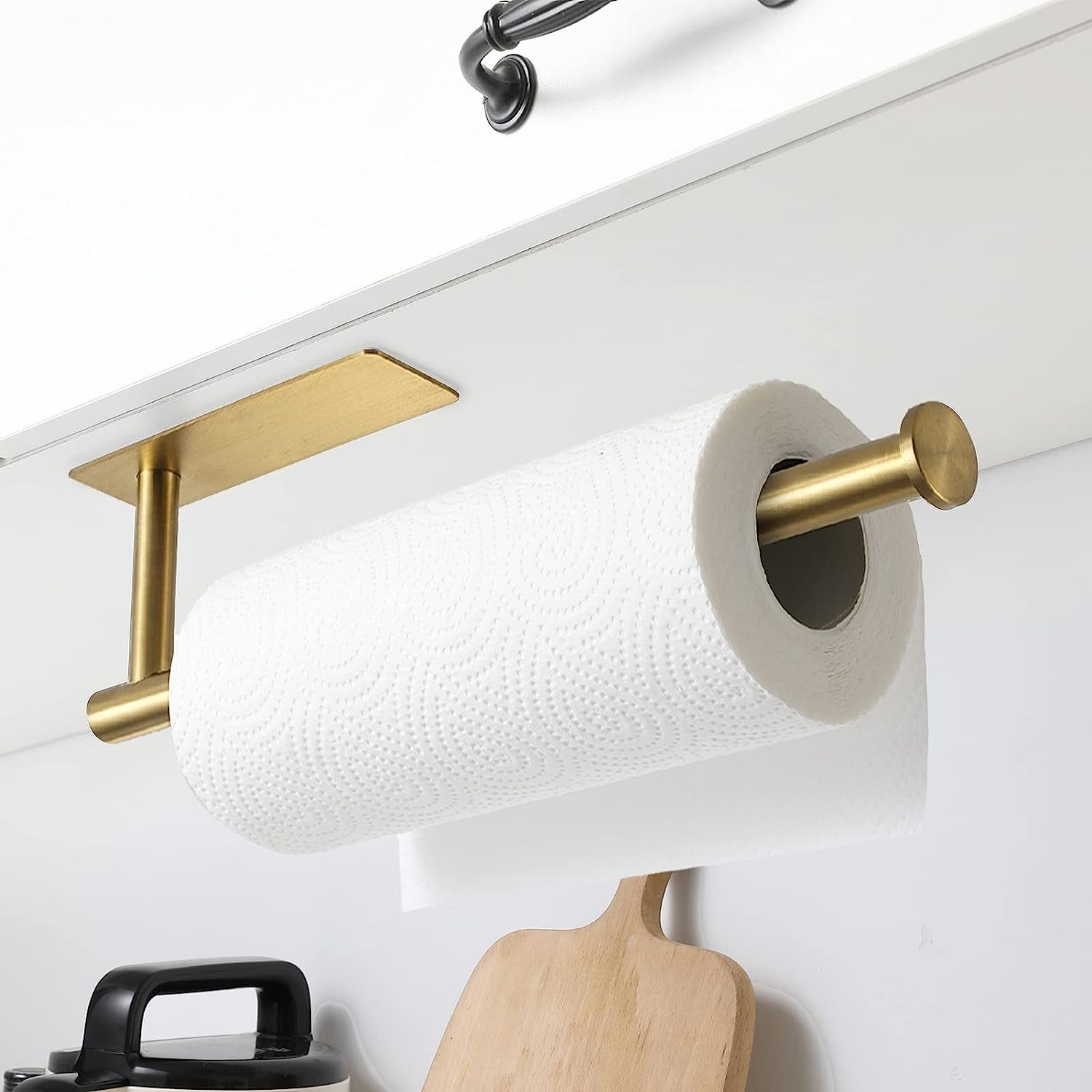 Paper Towel Holder Wall Mount Paper Towel Rack Self Adhesive Under Cabinet  Paper Towel Holder 11.2 Inch Toilet Paper Holder For Kitchen Bathroom  Cabinets Metal Wall Plate Rack (White, One Size) 