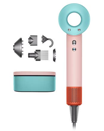 mint orange and pink colorblock version with case and attachments
