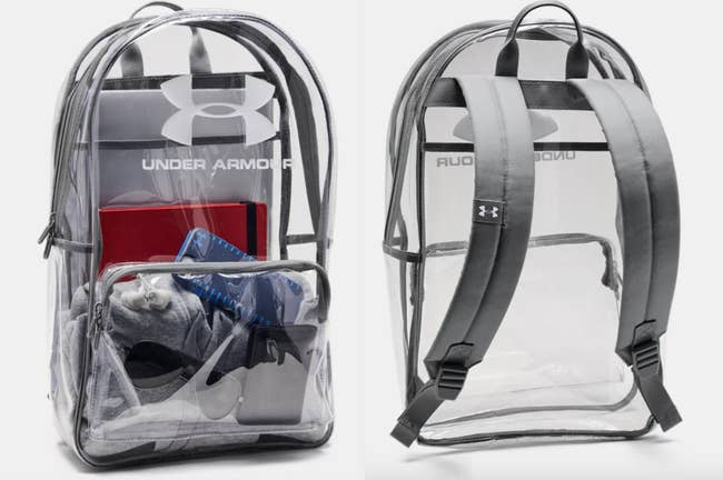 Two images of gray clear backpack