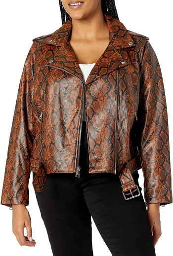 Bold Red Snake Pattern Faux Leather Jacket