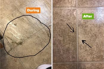 Reviewer image of floors wet from steam mop and after it's dry