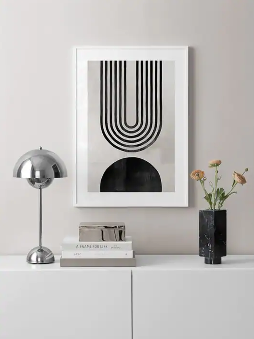 the black and white print with arches