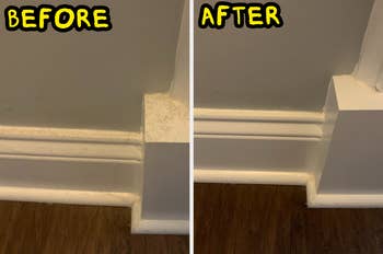 Side-by-side examination of a partition earlier and aft cleaning, showing improved cleanliness and quality of baseboards