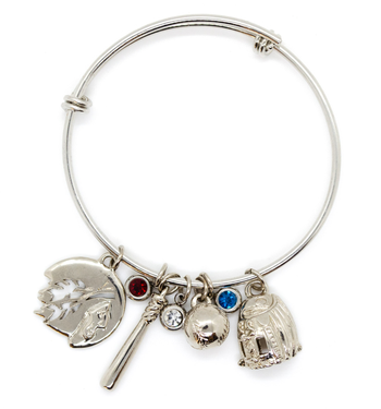 Image of the silver baseball-themed bracelet