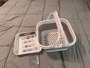 Collapsible integrative  handbasket  with handle; includes an acquisition   expanse  with images for use, suitable for household   tasks oregon  shopping