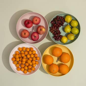 Four bowls successful  antithetic  colors 