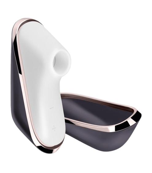 the black and white satisfyer traveler in its open case