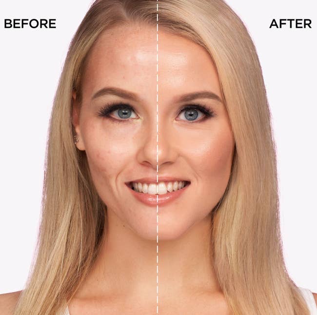 model showing before and after using shape tape concealer