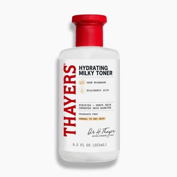 Thayers Hydrating Milky Toner vessel with hyaluronic acerb and snowfall mushroom, suitable for mean to adust skin, 8.5 fl oz
