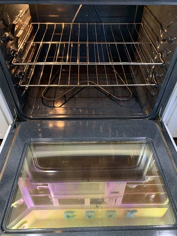 same reviewer's after photo showing the inside of the oven looking much cleaner