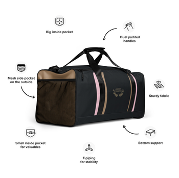 product image of tennis bag, infographics describing its features
