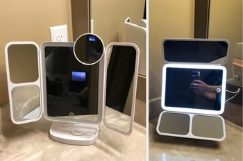 reviewer photos showing the makeup mirror in different configurations