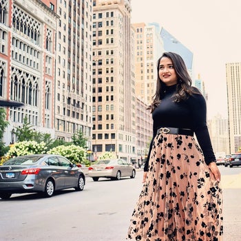 Different reviewer wearing the same skirt