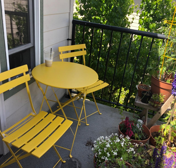 another reviewer's yellow set on a balcony