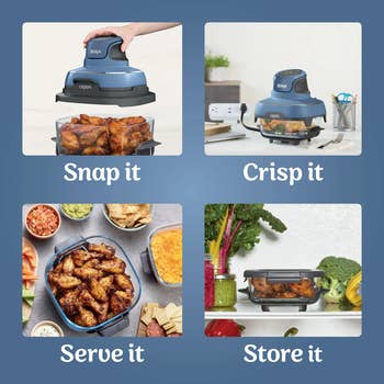  cooking chicken, crisping food, serving meal, and storing leftovers
