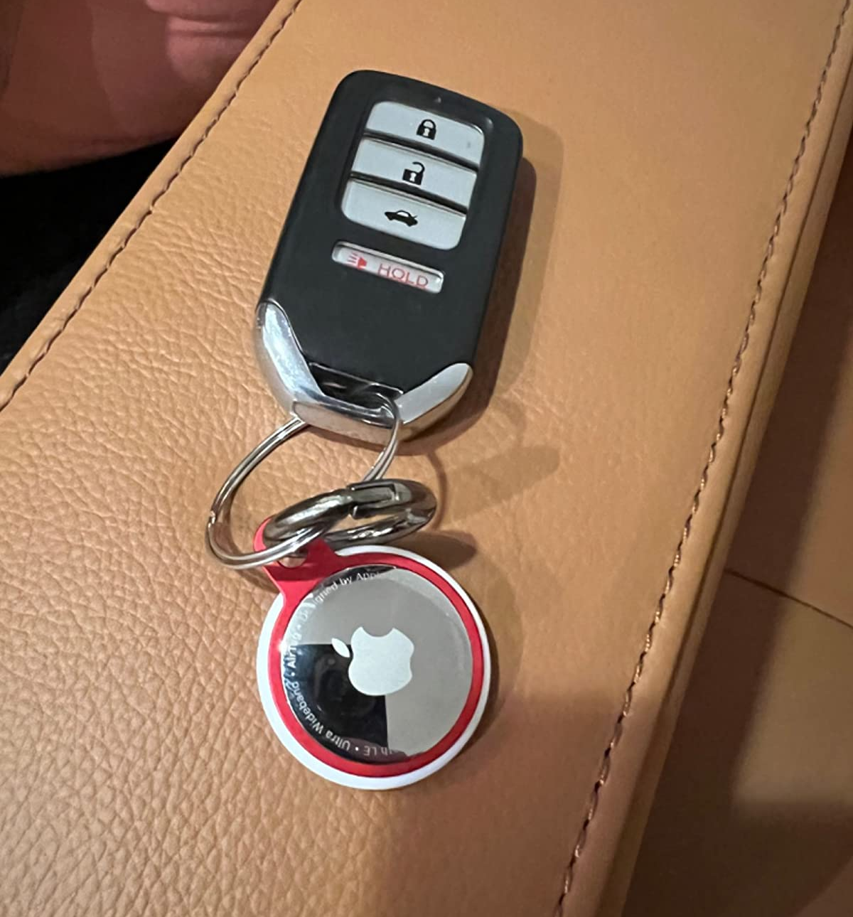 the AirTag attached to a key fob