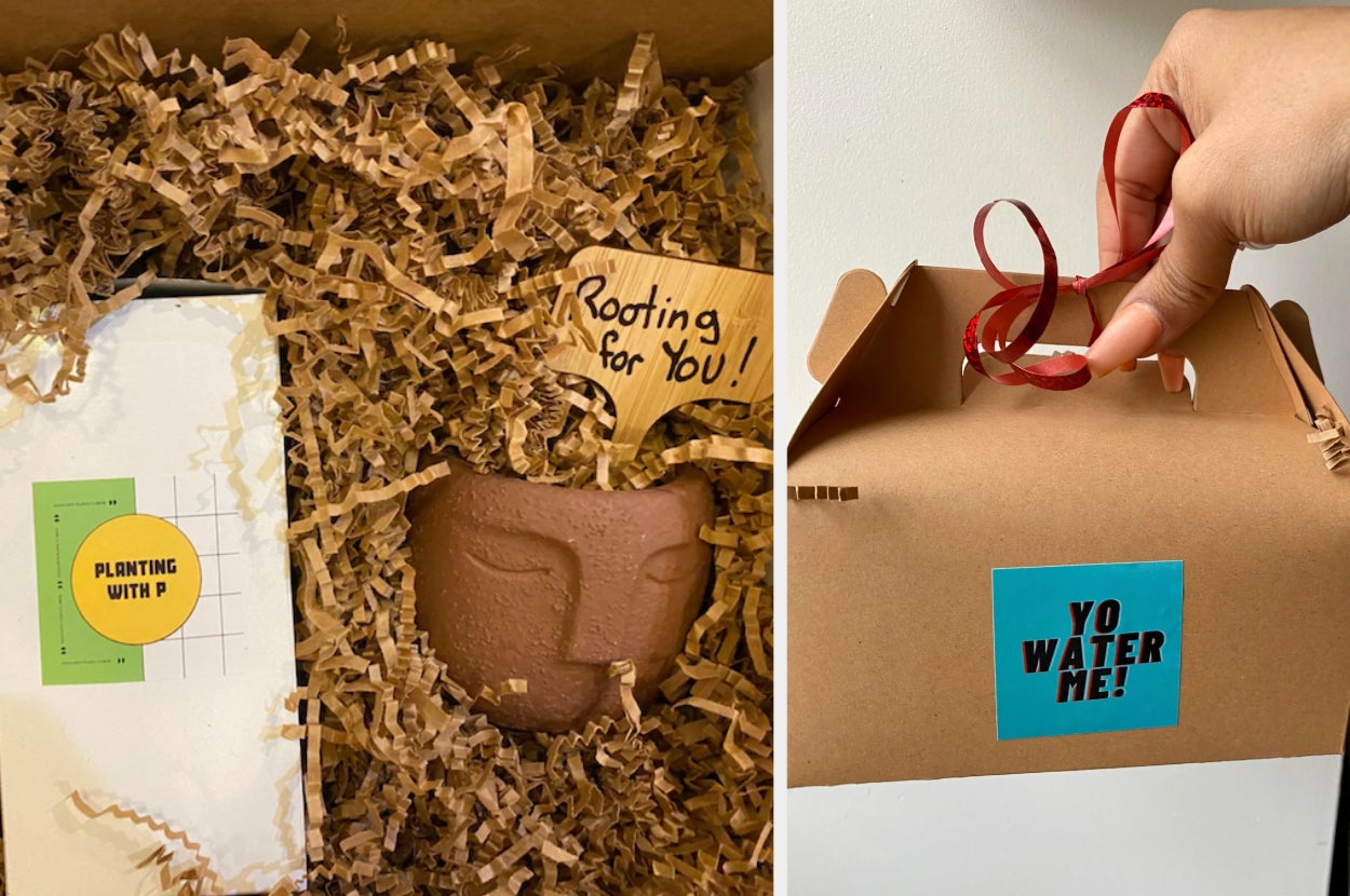 Box with white box that says