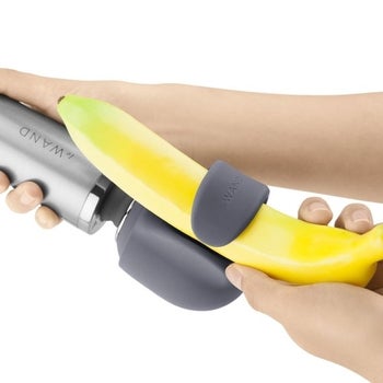 Model demonstrating sleeve on banana