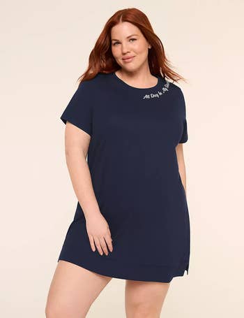 Person wearing a casual navy T-shirt formal  with 